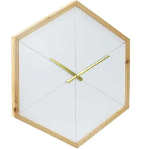 Clocks-Kirkland's Home Blond Wood Frame Hexagon Wall Clock