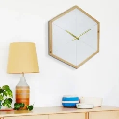 Clocks-Kirkland's Home Blond Wood Frame Hexagon Wall Clock