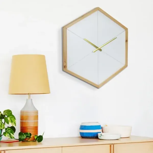 Clocks-Kirkland's Home Blond Wood Frame Hexagon Wall Clock