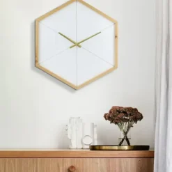 Clocks-Kirkland's Home Blond Wood Frame Hexagon Wall Clock
