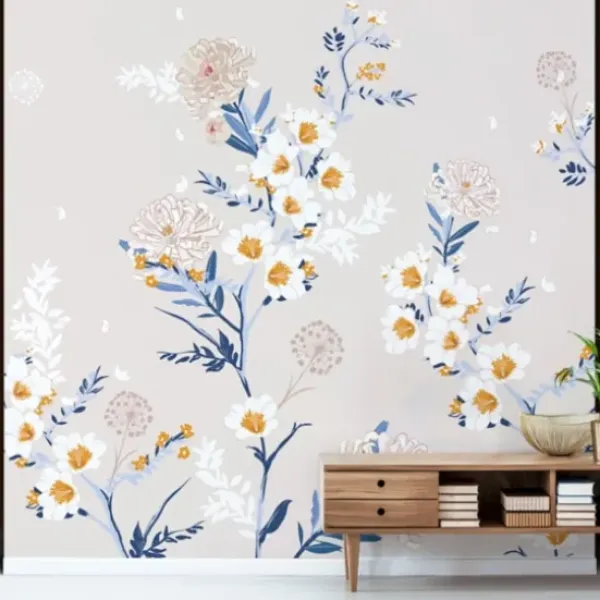 Wall Murals & Wall Decals-Kirkland's Home Blooming Garden Peel And Stick Wall Mural Blue/White