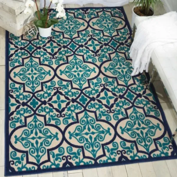 Outdoor Rugs-Kirkland's Home Blue & White Buffalo Check Outdoor Area Rug, 4X6 Blue/White