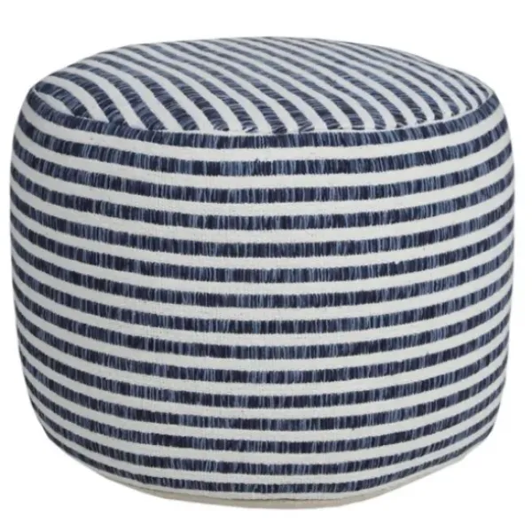Pillows-Kirkland's Home Blue & White Stripe Organic Cotton Pouf Blue/White