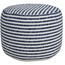 Pillows-Kirkland's Home Blue & White Stripe Organic Cotton Pouf Blue/White