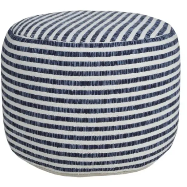 Pillows-Kirkland's Home Blue & White Stripe Organic Cotton Pouf Blue/White