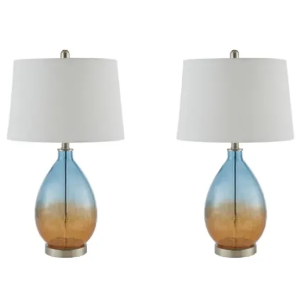 Table Lamps-Kirkland's Home Blue And Amber Glass Table Lamps, Set Of 2 White