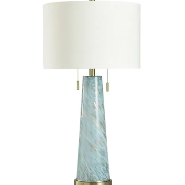 Table Lamps-Kirkland's Home Blue And Gold Swirl Glass Table Lamp White