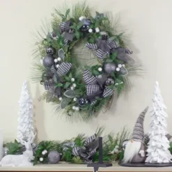 Wreaths-Kirkland's Home Blue And Gray Bow Wreath Green/Gray/Blue