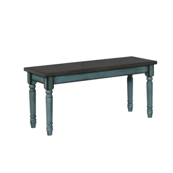 Dining Chairs-Kirkland's Home Blue And Gray Traditional Wood Bench Blue/Gray
