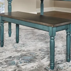 Dining Chairs-Kirkland's Home Blue And Gray Traditional Wood Bench Blue/Gray