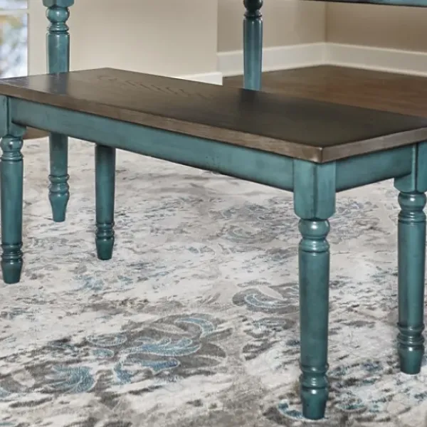 Dining Chairs-Kirkland's Home Blue And Gray Traditional Wood Bench Blue/Gray