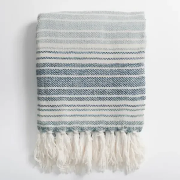 Blankets & Throws-Kirkland's Home Blue And Green Chenille Crystal Stripes Throw Blue/Green