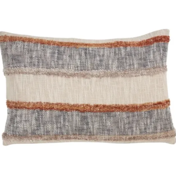 Pillows-Kirkland's Home Blue And Horizontal Stripe Throw Pillow Orange