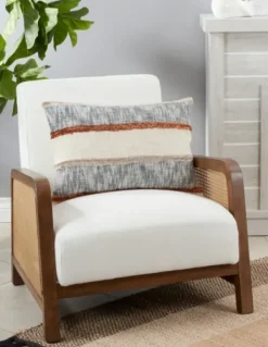 Pillows-Kirkland's Home Blue And Horizontal Stripe Throw Pillow Orange