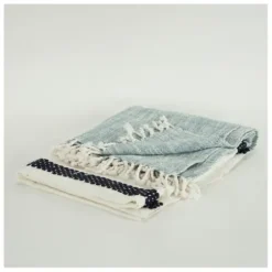 Blankets & Throws-Kirkland's Home Blue And Ivory Colorblock Throw Blue/Ivory