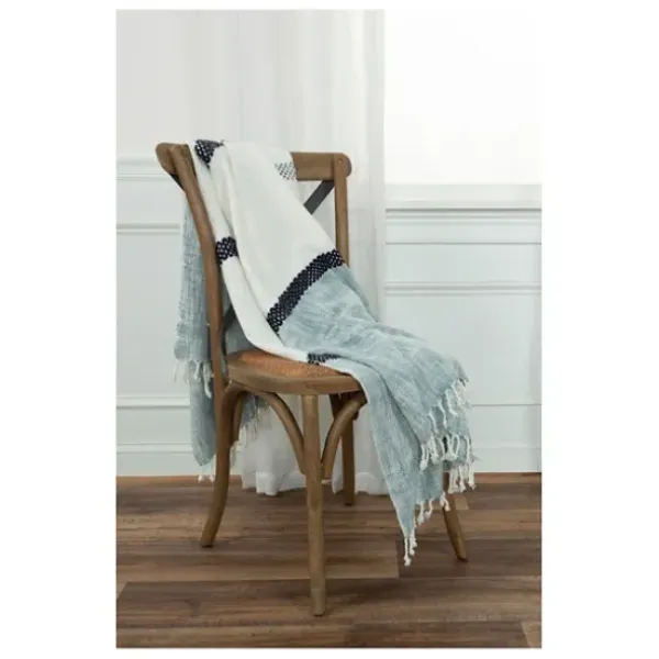Blankets & Throws-Kirkland's Home Blue And Ivory Colorblock Throw Blue/Ivory