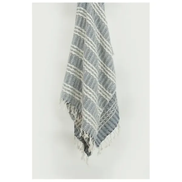 Blankets & Throws-Kirkland's Home Blue And Ivory Striped Cotton Throw Blue/Ivory