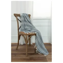 Blankets & Throws-Kirkland's Home Blue And Ivory Striped Cotton Throw Blue/Ivory