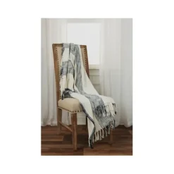 Blankets & Throws-Kirkland's Home Blue And Ivory Striped Woven Cotton Throw Blue/Ivory
