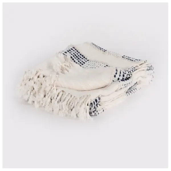 Blankets & Throws-Kirkland's Home Blue And Ivory Woven Stripe Throw Blue/Ivory
