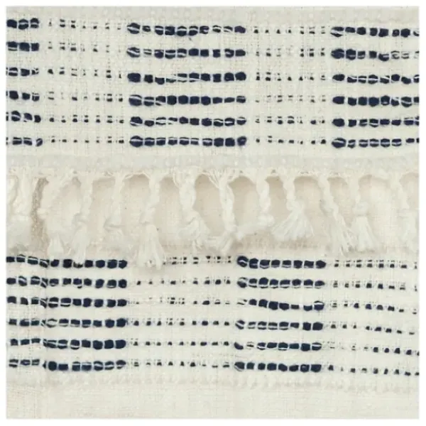 Blankets & Throws-Kirkland's Home Blue And Ivory Woven Stripe Throw Blue/Ivory