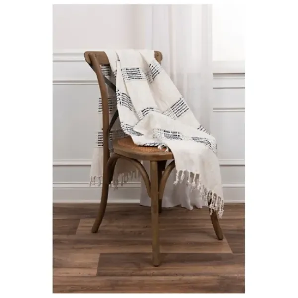 Blankets & Throws-Kirkland's Home Blue And Ivory Woven Stripe Throw Blue/Ivory