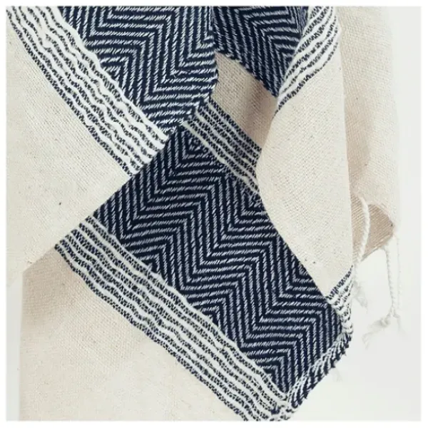 Blankets & Throws-Kirkland's Home Blue And Natural Colorblock Chevron Throw Blue/Tan