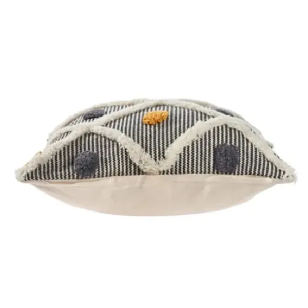 Pillows-Kirkland's Home Blue And Orange Tufted Accent Pillow Orange/Gray
