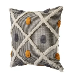 Pillows-Kirkland's Home Blue And Orange Tufted Accent Pillow Orange/Gray