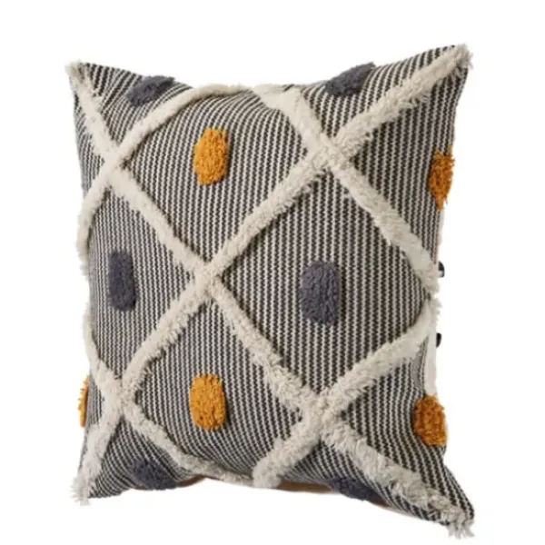 Pillows-Kirkland's Home Blue And Orange Tufted Accent Pillow Orange/Gray