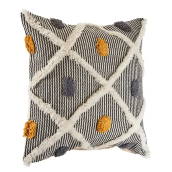 Pillows-Kirkland's Home Blue And Orange Tufted Accent Pillow Orange/Gray