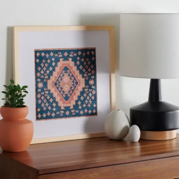 Wall Plaques-Kirkland's Home Blue And Pink Geometric Framed Textile Wall Plaque Blue/Pink