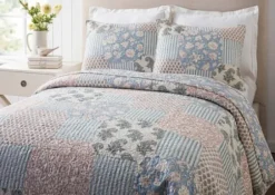 Quilts-Kirkland's Home Blue And Rose Patchwork King 3-Pc. Quilt Set Blue/Pink