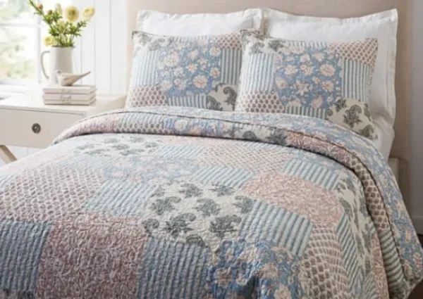 Quilts-Kirkland's Home Blue And Rose Patchwork King 3-Pc. Quilt Set Blue/Pink