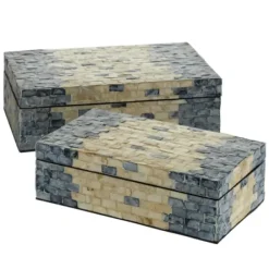 Baskets & Boxes-Kirkland's Home Blue And Tan Wood Capiz Shell 2-Pc. Box Set Blue/Tan