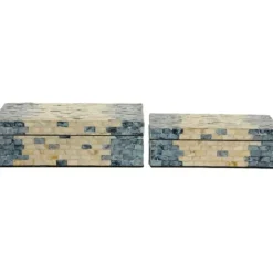 Baskets & Boxes-Kirkland's Home Blue And Tan Wood Capiz Shell 2-Pc. Box Set Blue/Tan