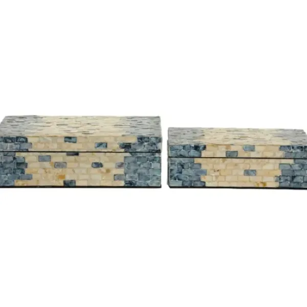 Baskets & Boxes-Kirkland's Home Blue And Tan Wood Capiz Shell 2-Pc. Box Set Blue/Tan