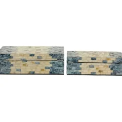 Baskets & Boxes-Kirkland's Home Blue And Tan Wood Capiz Shell 2-Pc. Box Set Blue/Tan