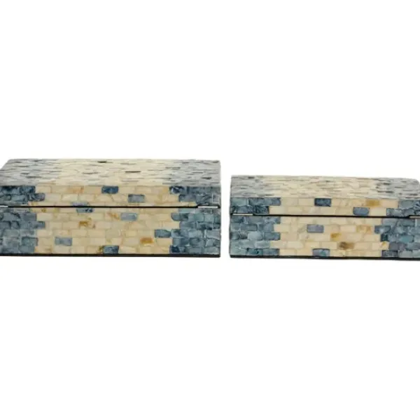 Baskets & Boxes-Kirkland's Home Blue And Tan Wood Capiz Shell 2-Pc. Box Set Blue/Tan