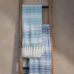 Blankets & Throws-Kirkland's Home Blue And White Chenille Crystal Stripes Throw Blue/White
