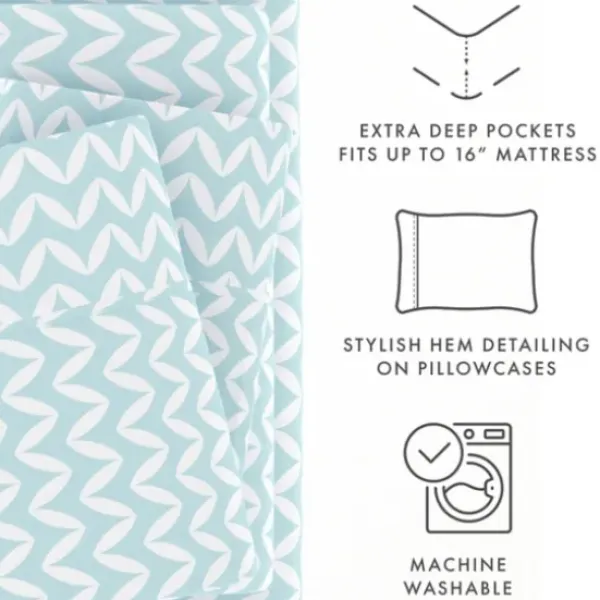 Bed Sheets-Kirkland's Home Blue And White Chevron 3-Pc. Twin Sheet Set Blue/White