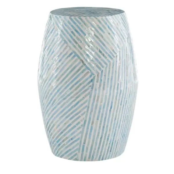 Accent & End Tables-Kirkland's Home Blue And White Mosaic Capiz Shell Drum End Table