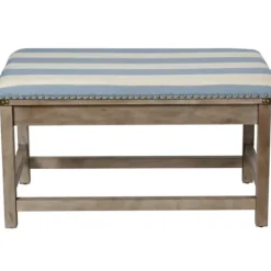 Benches & Ottomans-Kirkland's Home Blue And White Striped Upholstered Wood Bench Blue/White