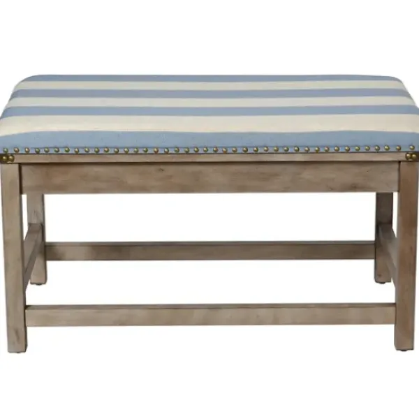Benches & Ottomans-Kirkland's Home Blue And White Striped Upholstered Wood Bench Blue/White