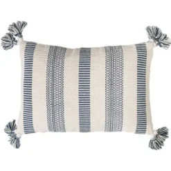 Pillows-Kirkland's Home Blue And White Woven Stripe Lumbar Pillow Blue/White