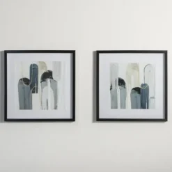 Framed Art-Kirkland's Home Blue Arch Abstract Framed Art Prints, Set Of 2 Blue/White