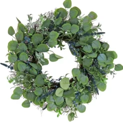 Wreaths-Kirkland's Home Blue Berries And Eucalyptus Wreath Green
