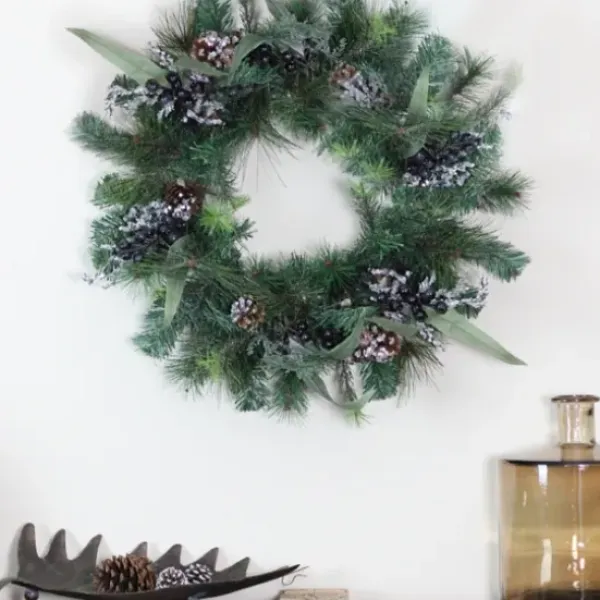 Wreaths-Kirkland's Home Blue Berries And Ice Twigs Wreath Green/Blue/Silver