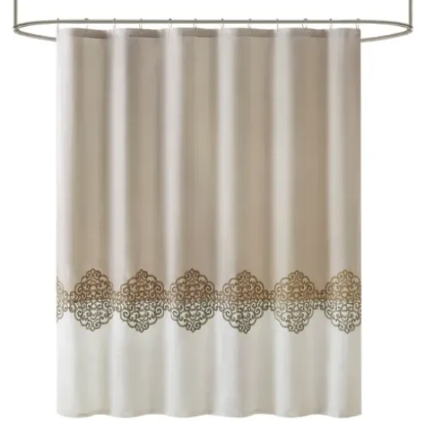 Shower Curtains-Kirkland's Home Blue Blessed Floral Wreath Shower Curtain White