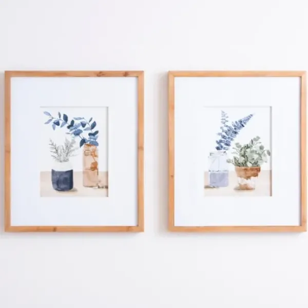 Framed Art-Kirkland's Home Blue Botanical Vase Framed Art Prints, Set Of 2 White/Blue/Brown